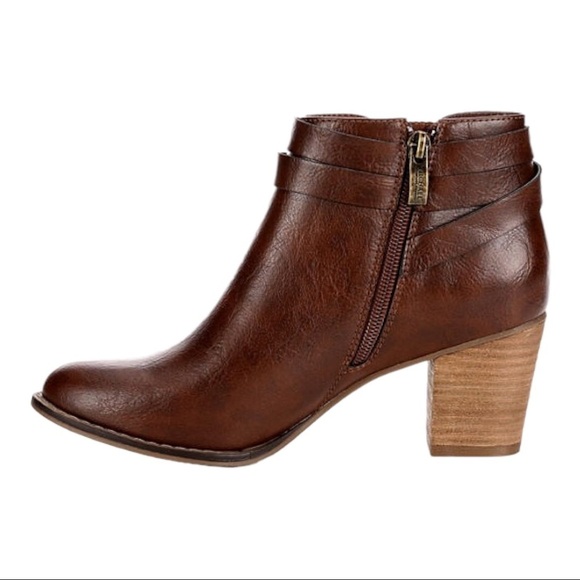 Michael by Michael Shannon Blair Boot Cognac Faux Leather Block Heel Moto Style - Picture 14 of 15